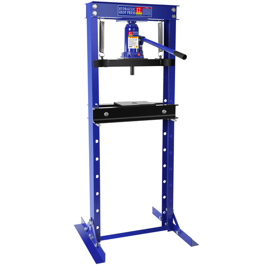 Hydraulic 12 Ton H-Frame Garage Floor Adjustable Shop Press with Plates, 12T, Blue