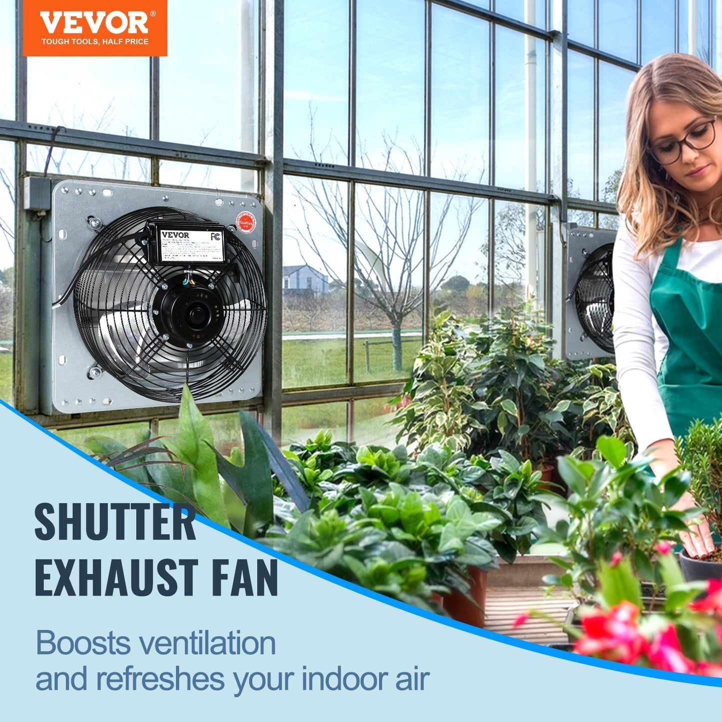 Ventilador de escape con persiana de 24'' VEVOR, 3320 CFM de alta velocidad, ventilador de ático de montaje en pared de aluminio con motor de CA, ventilación y refrigeración para invernaderos, garajes, cobertizos, tiendas, FCC